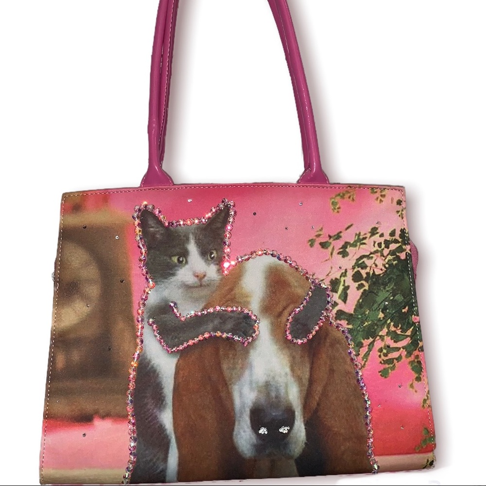 Bedazzled Cat and Dog Pink Purse